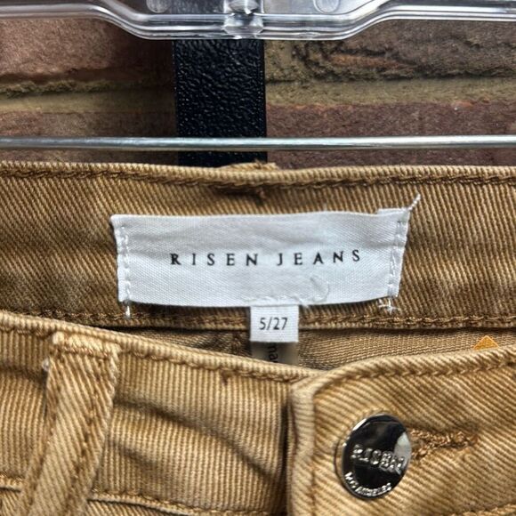 Risen Women’s High Rise Cocoa Raw Hem With Slit Slide Straight Leg Jeans Size 5/ - Picture 5 of 8